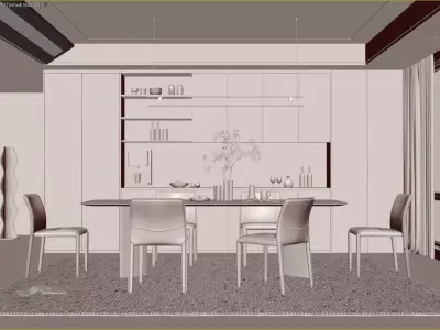 Modern Luxury Dining Room with City View 3D model