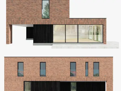 Modern House 03 red brick and black wood 3D model
