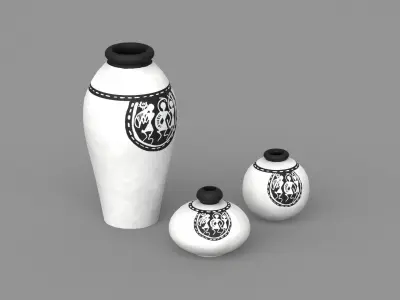 Warli Tales Vases painted white Low-poly 3D model