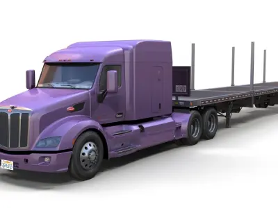 Peterbilt 579 flatbed trailer Low-poly 3D model