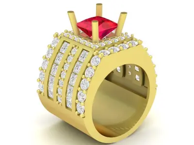 Luxury Square Gemstone Multi Row Mens Ring CAD Model 3409 3D print model