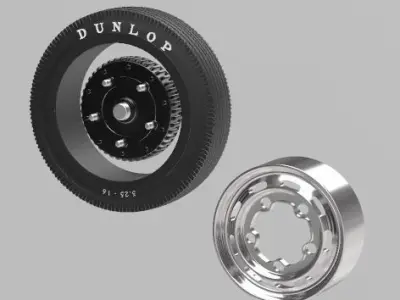 PORSCHE VW 16in WHEEL WITH BRAKE DRUM AND DUNLOP TIRE 3D print model