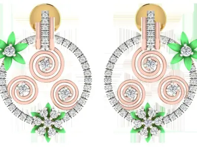 Solitaire Women Drop Earring 3dm STL OBJ FBX Renders Details 3D print model order