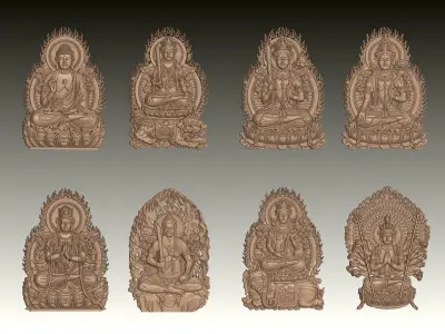 Bas-relief of Eight Buddhas 3D print model