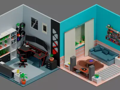 Cartoon interior 1 Low-poly 3D model