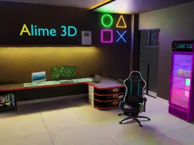  High-Quality Gaming Room 3D Model  Game Room Interior 3D model