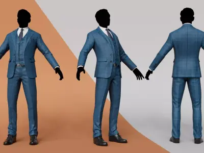 Chibi with Shirt Black shorts Snecker CheckeredBlue  Low-poly 3D model