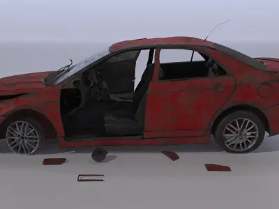Wrecked destroyed Sedan car 3D model