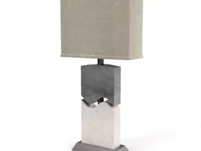Modern Style Lamp With Decorative Stone And Square Beige Shade 3D model