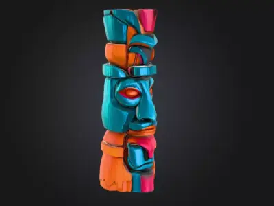 Carved Festival Totem is a vibrant stylized 3D prop Low-poly 3D model
