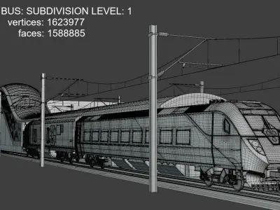 Stations with american train 3D Model Collection