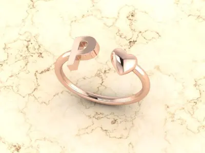 Alphabet Jewelry with Heart Ring P 3D print model