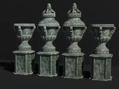 Medieval Stone Vases Low-poly 3D model