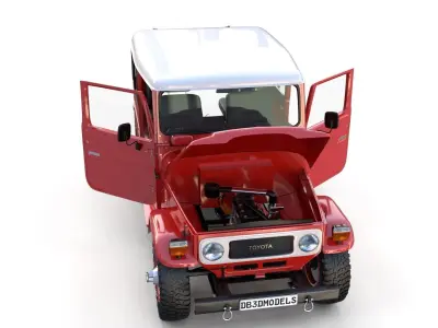 Toyota Land Cruiser FJ 40 Red with Interior and Chassis 3D model