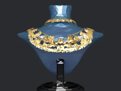 Gold Necklace with blue diamonds and jewellery necklace stand  3D model