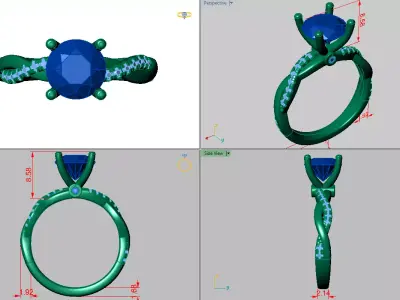 Claw setting ring with pave setting on the twisted Band 3D print model