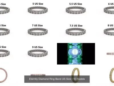 Eternity Diamond Ring Band US Size 3D Model Pack