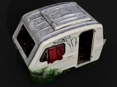 abandoned camping car booth postapo wreck PBR photogrammetry Low-poly 3D model