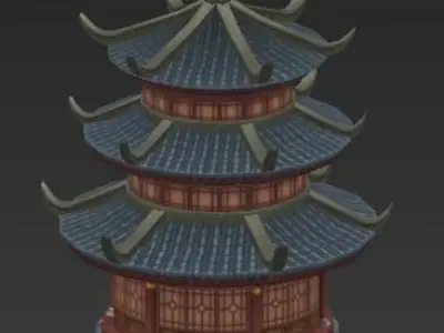 Group components of ancient architecture Low-poly 3D model