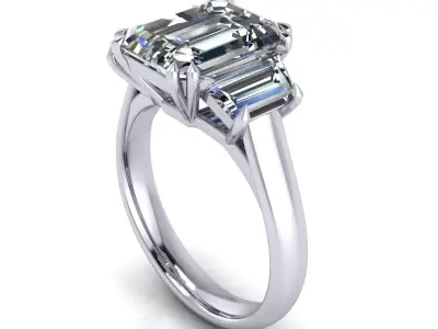 Three Stone Emerald Wedding Ring 3D print model