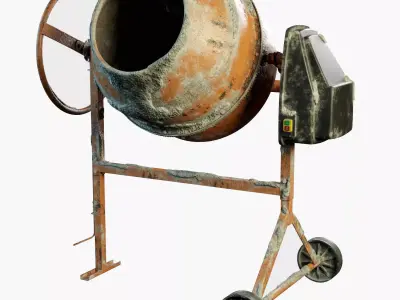 Worn-Out Portable Concrete Mixer PBR Low-poly 3D model