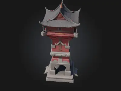 Pagoda Watchtower  Timeless Vigil with Eastern Aesthetic 3D model