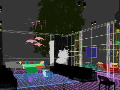 Living Room and Kitchen Scene for 3dsmax and Vray Renderer  3D  3D model