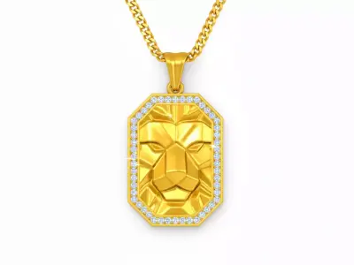 Gold Lion Pendant Necklace STL 3D Model - One Inch Pendant 3D print model
