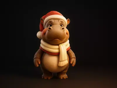 Cute Christmas Hippo Figurine Holiday Hippo in Santa Hat 3D print model