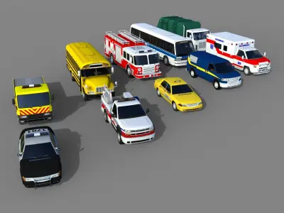 Utility Vehicles Pack High Quality Low-poly 3D model