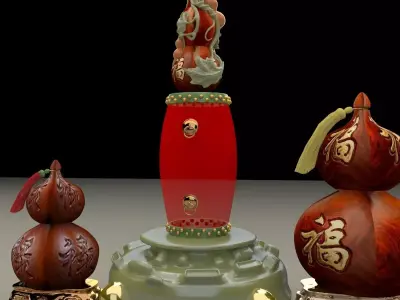 Chinese gourd with drum 3D model