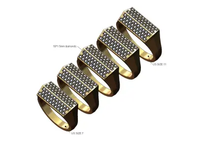 Diamond iced faceted top tapered shank ring US sizes 7to11 3D print model