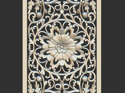 carved floral asian panel 3D model