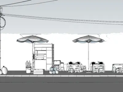 Peddling street umbrellas and chairs 3D model