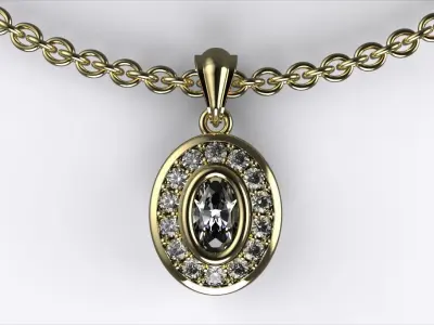  Oval Pendant Necklace with Diamond Accents 3D print model