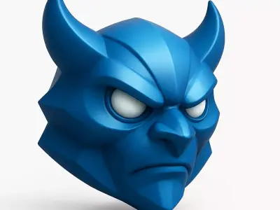 Blue Japanese Oni Demon Mask Stylized 3D print model