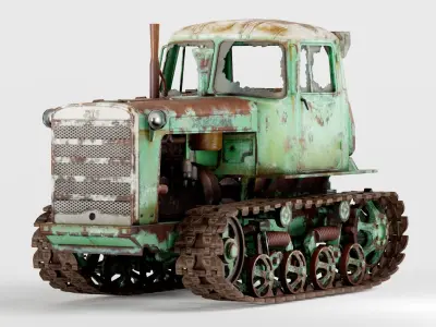 set of DT-75 rusted diesel tractor in 6 color variants iv7 Low-poly 3D model