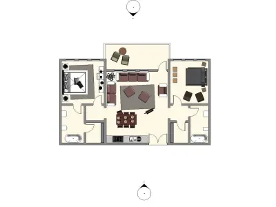 Two bedrooms apartment design 3D model