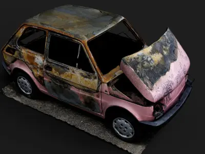 burned small car abandoned wreck PBR photogrammetry Low-poly 3D model