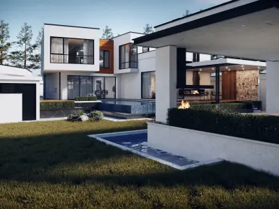 Luxury Modern Villa Exterior  Realistic Architecture Scene 3D model