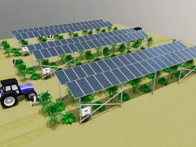 Lowpoly Agricultural Solar Energy Systems Type-1 Low-poly 3D model