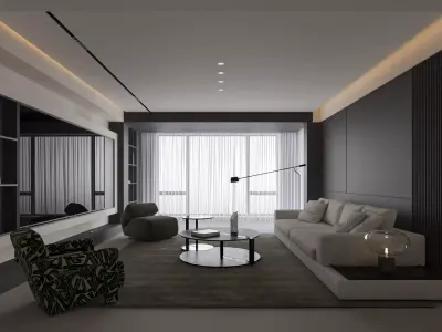 Modern living room dining room interior scenes  3D model