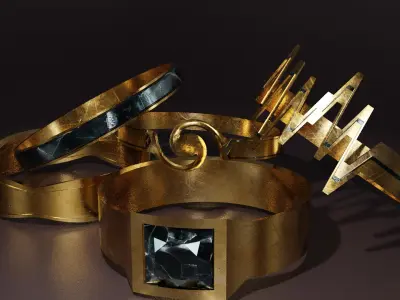 Realistic Low-Poly Golden Rings 3D Pack 5 Pieces Free low-poly 3D model