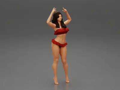 Hot beautiful woman in bikini standing with her arms raised up 3D print model