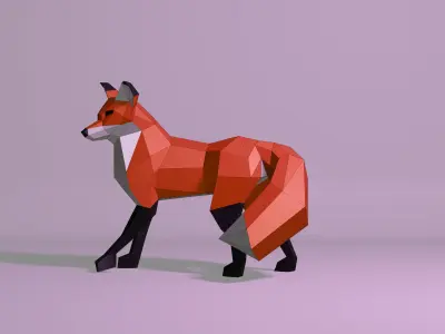 Polygonal Red Fox Low-poly 3D model