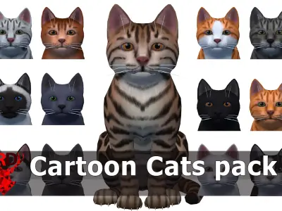 Cartoon Cats pack Low-poly 3D model