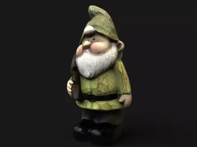 Wooden dwarf statue Low-poly 3D model