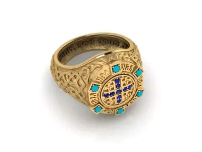 ancient ring with diamonds and cabochons 3D print model