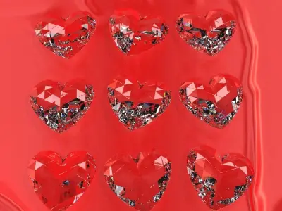 Set Heart shaped gemstone v1  3D model