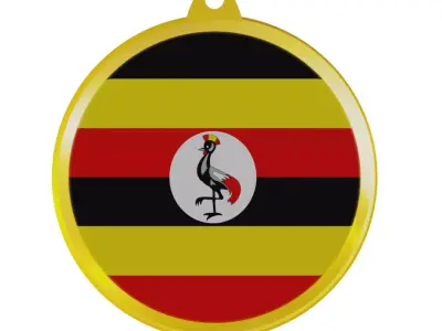 Uganda Flag Luxury Golden Medal Badge 3D model